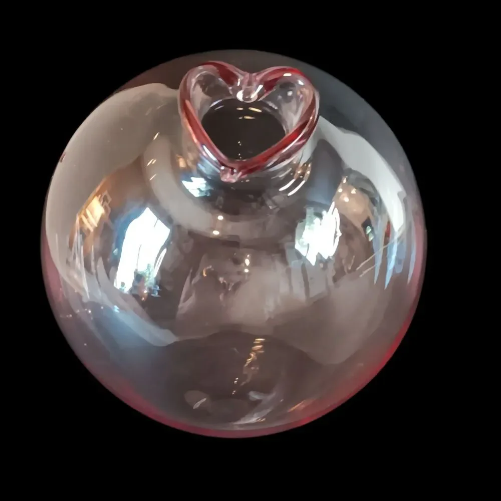 Pink Round Glass Vase With Heart Shaped Opening Love Romantic 4.5 x 5 x 5.5